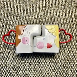 Enesco We're a Perfect Match Kissing Couple Mugs 1986 Korea 2pc Set